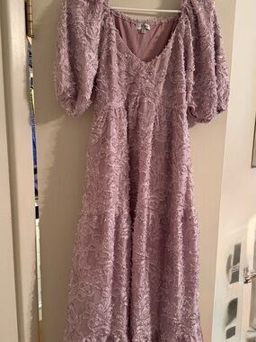 Polagram Lavender Textured Puff-Sleeve Maxi Dress